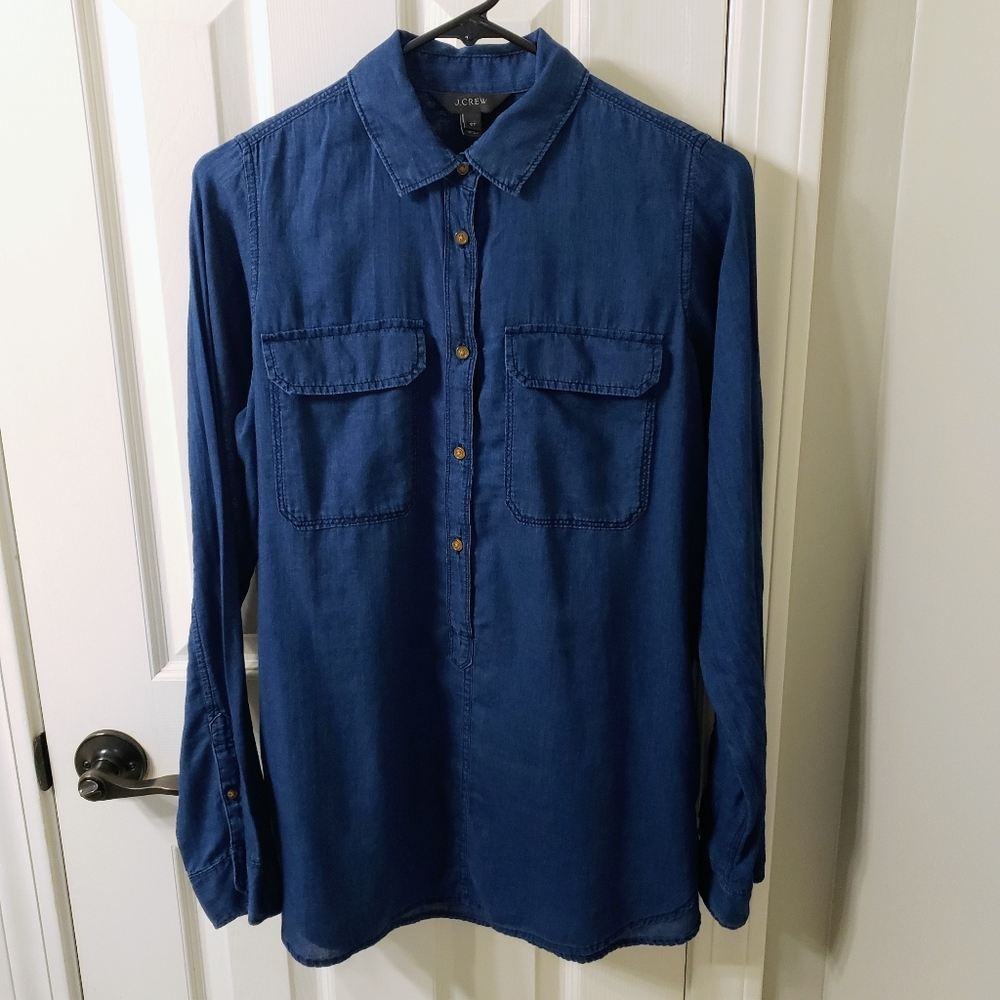 J. Crew Womens Dark Blue Popover Casual Shirt 6T